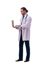 Young male doctor isolated on white