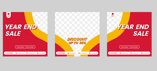 Year end sale social media template. Set social media template design for year end sale. End year Clearance sale design for product frame or cover. Social media banner year end sale set editable.