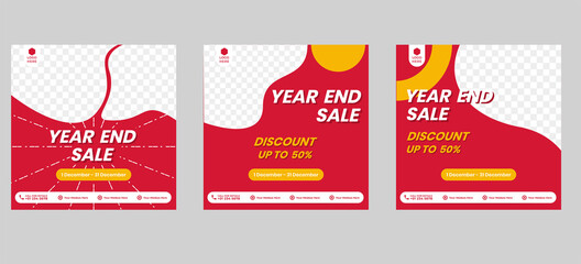 Year end sale social media template. Set social media template design for year end sale. End year Clearance sale design for product frame or cover. Social media banner year end sale set editable.