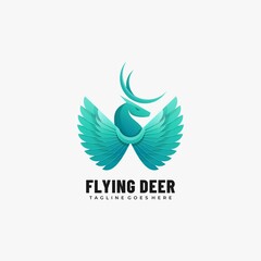 Vector Logo Illustration Flying Deer Gradient Colorful Style.
