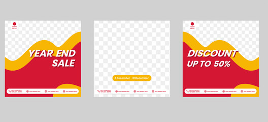 Year end sale social media template. Set social media template design for year end sale. End year Clearance sale design for product frame or cover. Social media banner year end sale set editable.