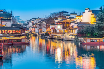 Fototapeta na wymiar Ancient buildings of the Qinhuai River and Confucius Temple in Nanjing