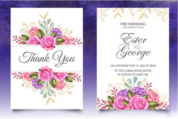 Watercolor wedding invitation design template