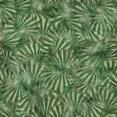 Naklejka na ściany i meble Green tropical palm tree leaves seamless pattern. High quality illustration. Vivid, detailed, and highly textured graphic design. Trendy jungle foliage for fabric or repeat surface design.