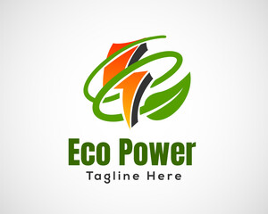 Bolt green energy leaf logo symbol design template