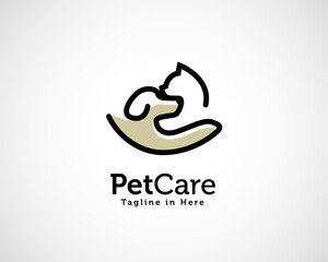 Line art hand pets animal care logo symbol design illustration