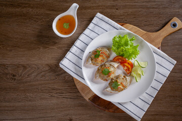 Deep-Fried Crab Meat (Thai food and Chinese food) on wooden background