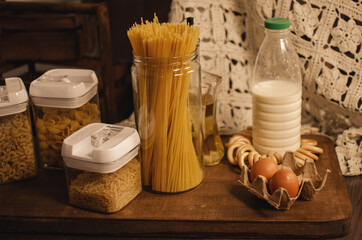 Still life of food. Brown background