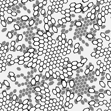 Snake skin scales texture hexagon. Seamless pattern black white background