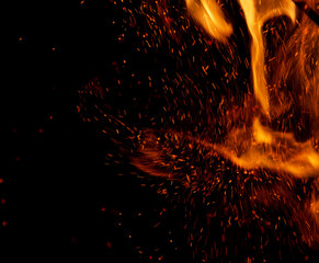 fire flame with sparks on black background