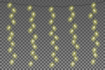 Christmas lights isolated on transparent background. Xmas glowing garland. Vector illustration