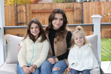 Photo session of the Four Beautiful Sisters, Happy Family Concept, Fall Background, November 2020