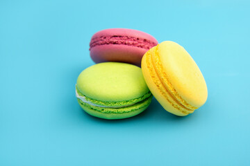 French multicolored macaroons. Dessert.