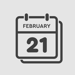 Icon day date 21 February, template calendar page