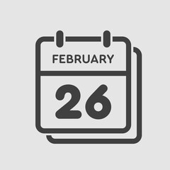 Icon day date 26 February, template calendar page