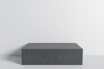 Product display podium black marble on white background. 3D rendering	