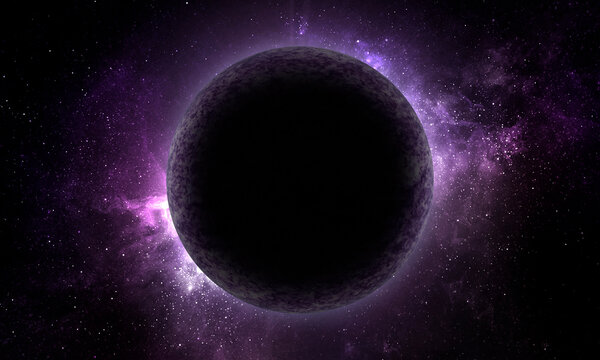 moon in space in purple colors, abstract space 3D illustration, 3d image