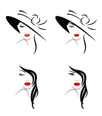 Set of Woman faces logo isolated on white.