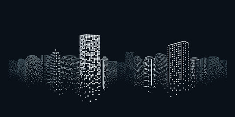 Night city vector illustration. Dark urban scape. Night cityscape in flat style, abstract background.