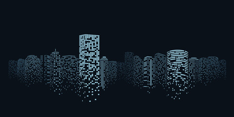 Night city vector illustration. Dark urban scape. Night cityscape in flat style, abstract background.