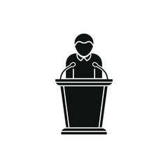 Orator speaking from tribune flat icon isolated on white background. Vector illustration - obrazy, fototapety, plakaty