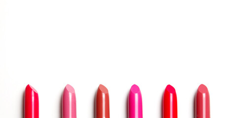 Lipsticks in a row isolated on white background