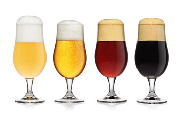 Set of different various of beers isolated on white.