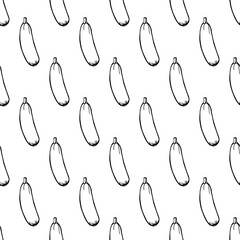 Seamless pattern with hand drawn vegetables elements zucchini. Vegetarian wallpaper. For design packaging, textile, background, design postcards and posters