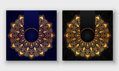 Luxury mandala background with floral ornament pattern. Hand drawn gold mandala design. Vector mandala template for decoration invitation, cards, wedding, logos, cover, brochure, flyer, banner.