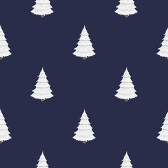 Seamless pattern with white Christmas trees. Christmas trees in the snow. Suitable for backgrounds, postcards, and wrapping paper. Suitable for the New Year. Vector.