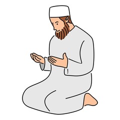 Muslim Doing Salah, Salat, Shalat, Sholaat. Line art vector illustration