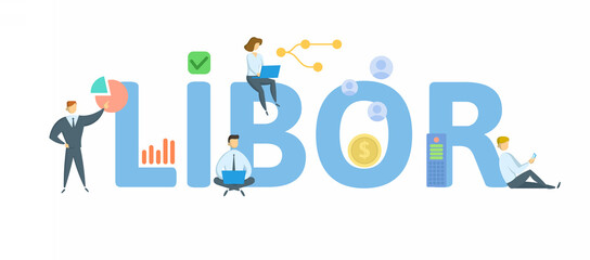 LIBOR, London InterBank Offered Rate. Concept with keyword, people and icons. Flat vector illustration. Isolated on white background.
