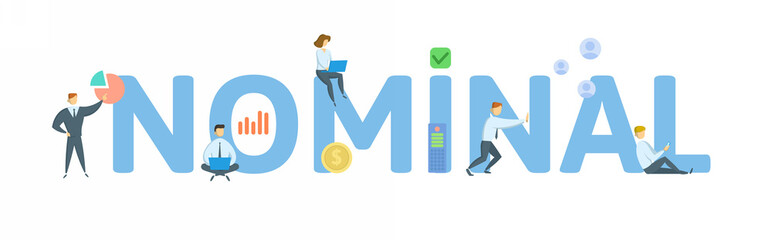 Nominal. Concept with keyword, people and icons. Flat vector illustration. Isolated on white background.