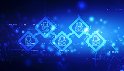 Closed Padlock on digital background, Technology security concept. Modern safety digital background. Lock Protection system, Cyber Security and information or network protection