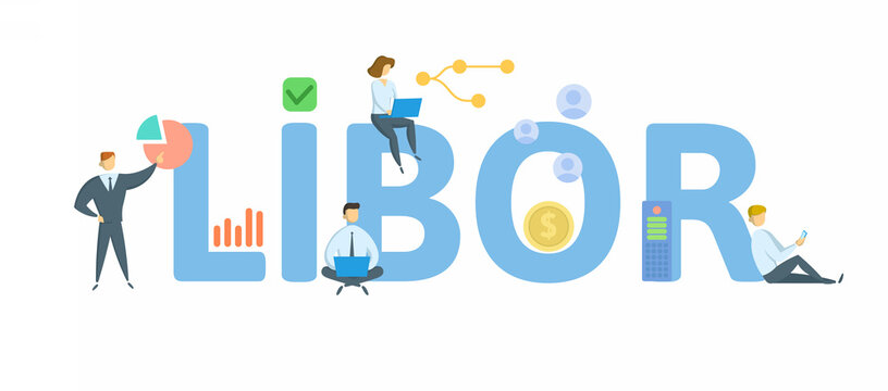 LIBOR, London InterBank Offered Rate. Concept with keyword, people and icons. Flat vector illustration. Isolated on white background.