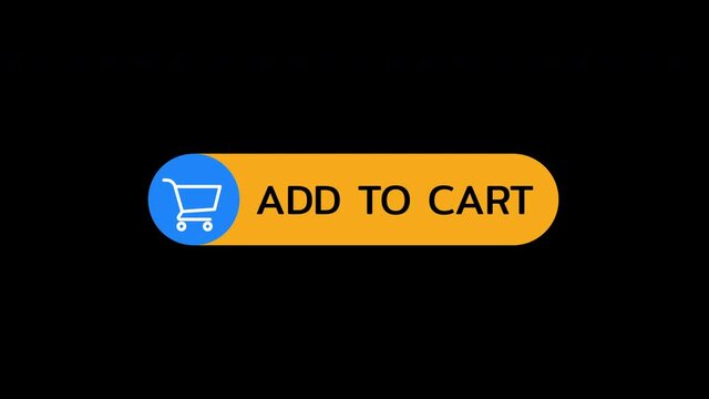 Close up shot animation of shopping cart icon, graphic motion on computer screen with words add to cart. Online commodity on shopping web page user interface. 4k footage 60 fps.