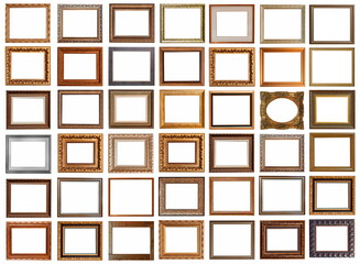 frames for paintings antique gold gilding set isolated on white background