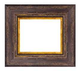 Old vintage wooden brown square frame isolated on a white background