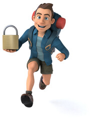 Fun illustration of a 3D cartoon backpacker