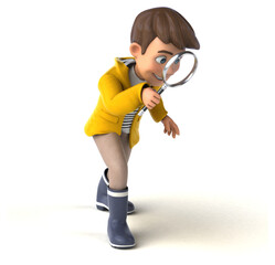 Fun 3D Illustration of a cartoon kid with rain gear