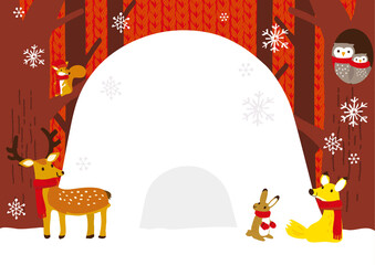 冬の森と動物たち　背景イラスト