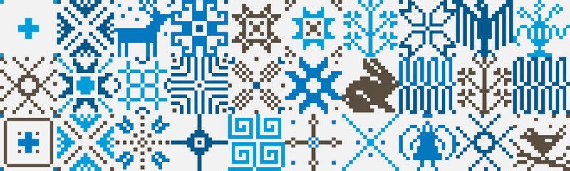 Embroidery Ornament Vector Pattern Design With Ethnic And Folk Abstract Shapes