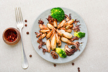 Grilled squid stuffed with vegetables