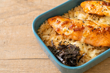 salmon with spicy miso rice bowl