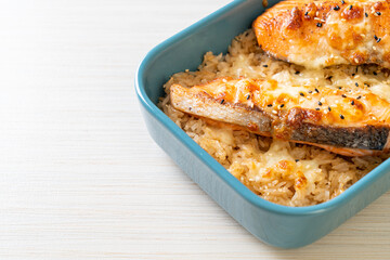salmon with spicy miso rice bowl