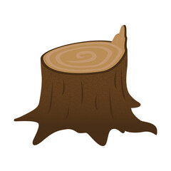 Stump isolated on a white background. A stump with a broken branch. Stump of oak, aspen, Rowan, spruce, pine, maple.