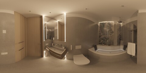 Naklejka na ściany i meble spherical panorama of the interior, 3D illustration