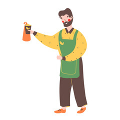 Hipster barista cafe. Flat cartoon vector illustration. Flat cartoon character