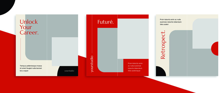 Set of editable square banner templates for Instagram post, Facebook post, for personal profile, artist, trainer, motivator, coach, model, ads, and business. With simple red color. (1/3)