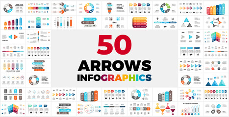 Fototapeta na wymiar 50 Arrows Pack. Infographics for your presentation. Circle diagrams. Use for business or marketing, startup and finance.